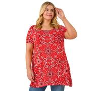 Roman Curve Paisley Back Bar Stretch Top for Women UK - Ladies Spring Everyday Summer Holiday Round Neckline Comfy Short Sleeve Soft Split Side Hem Shirt Day Out Blouses - Orange Plus - Size 20