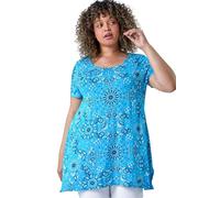 Roman Curve Paisley Back Bar Stretch Tunic Top In Turquoise Turquoise 18