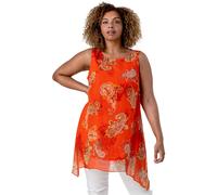 Roman Curve Paisley Print Chiffon Tunic Vest Top In Orange Orange 32