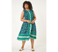 Roman Curve Paisley Print Midi Dress In Blue Blue 16
