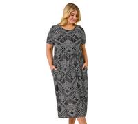 Roman Curve Paisley Print Stretch Midi Dress In Black Black 20