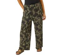 Roman Curve Abstract Spot Print Palazzo Trouser for Women UK - Ladies Everyday Holiday Spring Summer Comfy Soft Evening Vacation Work Party - Khaki Plus - Size 26