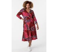 Roman Curve Patchwork Floral Print Wrap Dress In Red Red 26-28