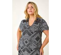 Roman Women's Curve Patchwork Print Lace Top in Black | Size: 20 Roman Black 20