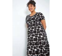 Roman Curve Pebble Print Tiered Midi Dress In Black Black 30-32