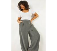 Roman Curve Front Pleat Trouser for Women UK - Ladies Spring Everyday Summer Holiday Elasticated Waist Comfy Full Length Soft Pocket Detail Bottoms Day Out Pants - Dark Grey - Size 22