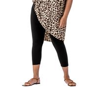 Roman Curve Plain Elastic Waist Cropped Leggings In Black Black 22-24