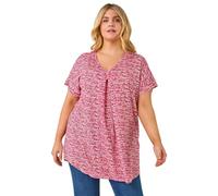 Roman Curve Plain Pleat Front Stretch Top for Women UK - Ladies Everyday Holiday Spring Summer V-Neckline Comfy Soft Evening Vacation Work Party - Pink Plus - Size 18