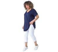 Roman Curve Plain Pleat Front Stretch Top for Women UK - Ladies Everyday Holiday Spring Summer V-Neckline Comfy Soft Evening Vacation Work Party - Navy - Size 26