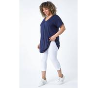 Roman Women's Curve Plain Pleat Front Tunic Stretch Top in Navy | Size: 16 Roman Navy 16