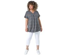 Roman Curve Pleat Front Printed V-Neck Stretch Top In Black Black 18