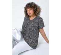 Roman Curve Plain Pleat Front Stretch Top for Women UK - Ladies Everyday Holiday Spring Summer V-Neckline Comfy Soft Evening Vacation Work Party - Black White Plus - Size 18