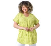 Roman Curve Pleat Front Printed V-Neck Stretch Top In Lime Lime 22-24