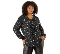 Roman Curve Polka Dot Ruffle Top In Black Black 18