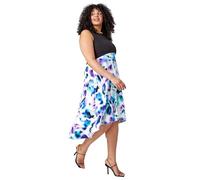 Roman Curve Premium Stretch Abstract Midi Dress for Women UK - Ladies Everyday Holiday Spring Summer Round Neckline Comfy Soft Evening Vacation Work Party - Purple - Size 20