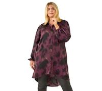 Roman Curve Print Buttoned Blouse for Women UK - Ladies Everyday Autumn Winter Collar V-Neckline Comfy Soft Evening Vacation Work Party Night Out - Purple Plus - Size 20