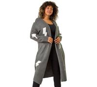 Roman Curve Printed Longline Cardigan for Women UK - Ladies Everyday Autumn Winter Comfy Soft Evening Vacation Work Party Night Out - Grey Plus - Size 18