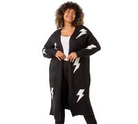 Roman Curve Printed Longline Cardigan In Black Black 18