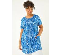Roman Women's Curve Printed Pocket Tunic Top in Blue | Size: 18 Roman Blue 18