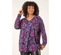 Roman Women's Curve Printed Stretch Tunic Top in Purple | Size: 22-24 Roman Purple 22-24