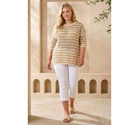 Roman Women's Curve Scallop Hem Stripe Knit in Beige | Size: 26-28 Roman Beige 26-28
