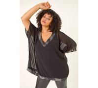 Roman Women's Curve Sequin Trim V-Neck Kaftan in Black | Size: 16 Roman Black 16