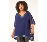 Roman Curve Sequin Trim V-Neck Kaftan In Midnight Midnight 22-24