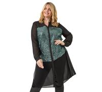 Roman Curve Sequin V-Neck Chiffon Blouse for Women UK - Ladies Everyday Autumn Winter V-Neckline Comfy Soft Evening Vacation Work Party Night Out - Sage - Size 20