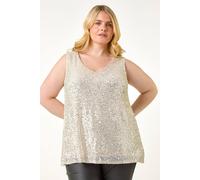 Roman Curve Sequin V-Neck Stretch Vest In Silver Silver 18