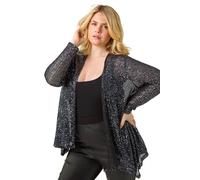 Roman Curve Sequin Waterfall Front Cardigan In Metallic Silver Metallic Silver 20