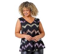 Roman Curve Sequin Zig Zag Cami Top for Women UK - Ladies Everyday Autumn Winter V-Neckline Comfy Soft Evening Vacation Work Party Night Out - Black - Size 30