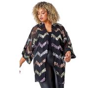 Roman Curve 3/4 Sleeve Sequin Zig Zag Kimono In Black Black 26-28