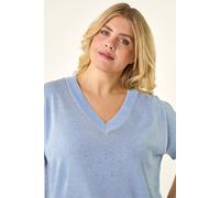 Roman Curve Shimmer Hotfix Knit Top In Light Blue Light Blue 30-32