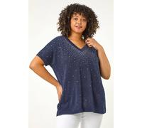 Roman Women's Curve Shimmer Hotfix Knit Top in Navy | Size: 20 Roman Navy 20