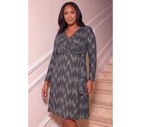 Roman Women's Curve Shimmer Stretch Wrap Dress in Silver | Size: 18 Roman Silver 18