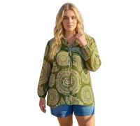 Roman Curve Shirt for Women Ladies Cotton Blouse Button Through Tunic Printed Top Work Long Sleeve Smart Casual Going Out Work Office V Neck Everyday Evening Event - Khaki Plus - Size 20