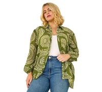 Roman Curve Shirt for Women Ladies Cotton Blouse Button Through Tunic Printed Top Work Long Sleeve Smart Casual Going Out Work Office V Neck Everyday Evening Event - Khaki Plus - Size 22