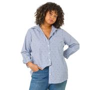 Roman Curve Shirt for Women Ladies Cotton Blouse Button Through Tunic Printed Top Work Long Sleeve Smart Casual Going Out Work Office V Neck Everyday Evening Event - Blue Plus - Size 22