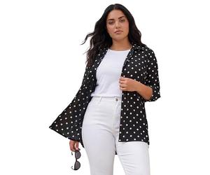 Roman Curve Shirt for Women Ladies Cotton Blouse Button Through Tunic Printed Top Work Long Sleeve Smart Casual Going Out Work Office V Neck Everyday Evening Event - Black Plus - Size 18