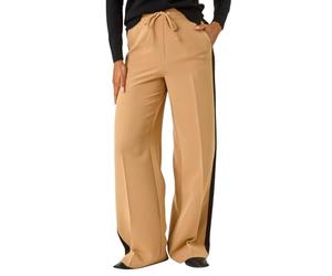 Roman Curve Side Stripe Wide Leg Trouser for Women UK - Ladies Everyday Autumn Winter Comfy Soft Evening Vacation Work Party Night Out - Tan - Size 18