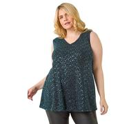 Roman Curve Sparkle Vest Stretch Top for Women UK - Ladies Everyday Autumn Winter V-Neckline Comfy Soft Evening Vacation Work Party Night Out - Teal Plus - Size 30