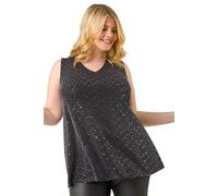 Roman Curve Sparkle Vest Stretch Top In Black Black 20
