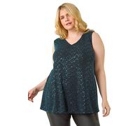 Roman Curve Sparkle Vest Stretch Top In Teal Teal 18