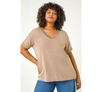 Roman Women's Curve Sparkly V-Neck Knit Top in Gold | Size: 20 Roman Gold 20