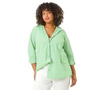 Roman Curve Spot Print Button Shirt for Women UK - Ladies Everyday Holiday Spring Summer Shirt Style Collar Comfy Soft Evening Vacation Work Party - Green Stripe Plus - Size 22