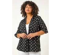 Roman Curve Shirt for Women Ladies Cotton Blouse Button Through Tunic Printed Top Work Long Sleeve Smart Casual Going Out Work Office V Neck Everyday Evening Event - Black Plus - Size 18