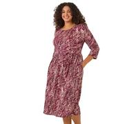 Roman Curve Spot Print Stretch Midi Dress In Red Red 18
