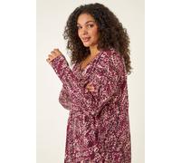 Roman Women's Curve Spot Print V-Neck Stretch Top in Red | Size: 18