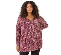 Roman Curve Spot Print V-Neck Stretch Top In Red Red 22-24