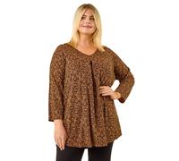 Roman Curve Spot Print V-Neck Tunic Top In Brown Brown 22-24